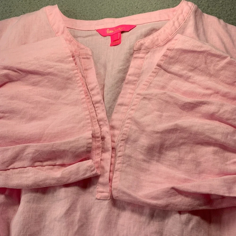 LILLY PULITZER Blouse Womens Large Top Linen Pink* - Picture 8 of 9